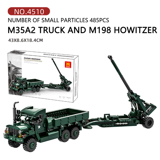 Military Brick Building Set - M35  cargo truck AND M198 howitzer  Vehicle Transporter Truck Building Blocks Model for History Enthusiast, Teens and Adults