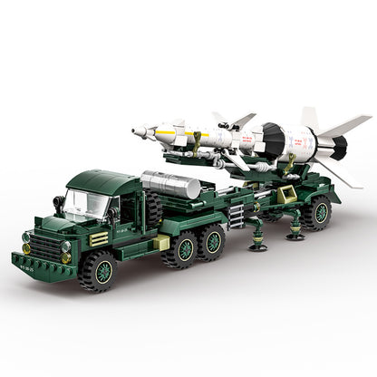 Tank Anti-aircraft Missile Transporter Building Blocks, 489-piece Military Crane Truck Tank Model, Compatible with Lego